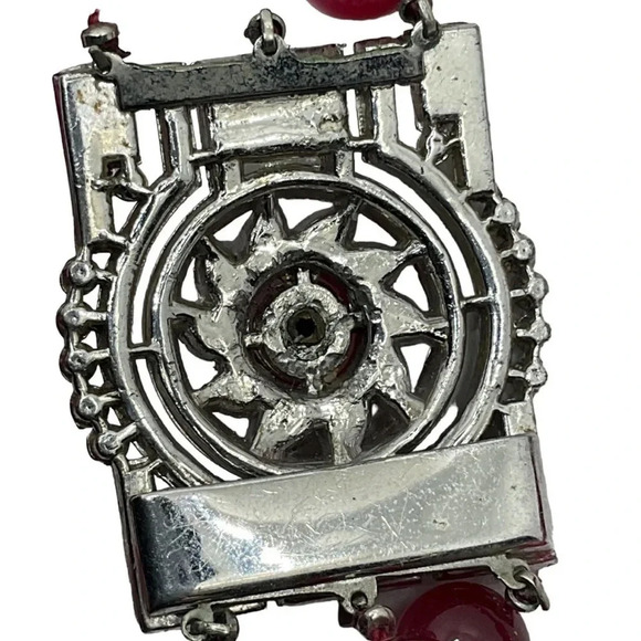 Vintage Coro Rhinestone Broken Moonglow Bead Art Deco Silver Tone Necklace - Picture 4 of 4